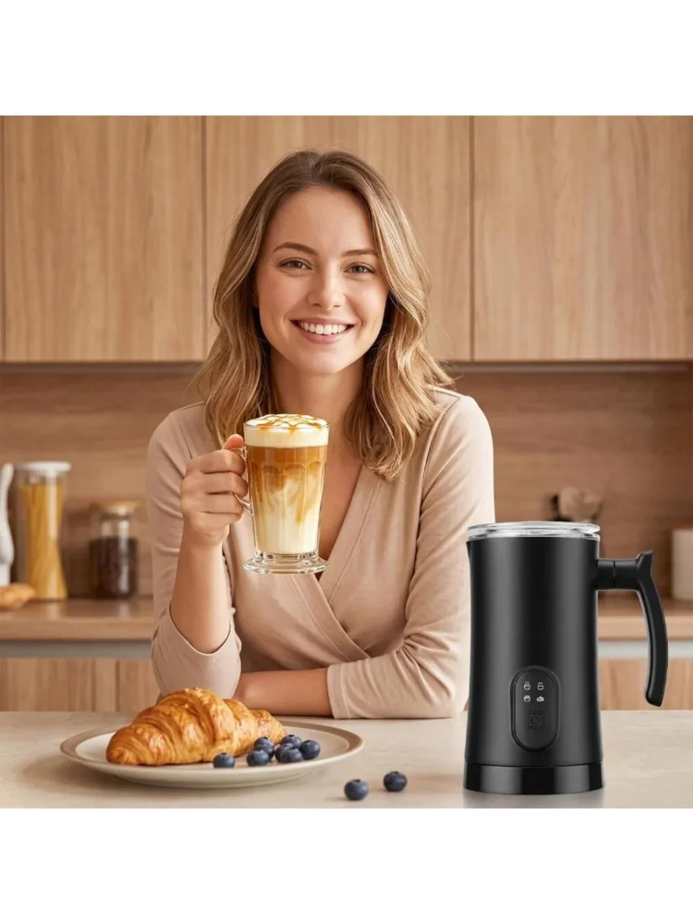 4-in-1 Milk Frother & Steamer - 350ml Hot/Cold Foam Maker for Coffee Lovers